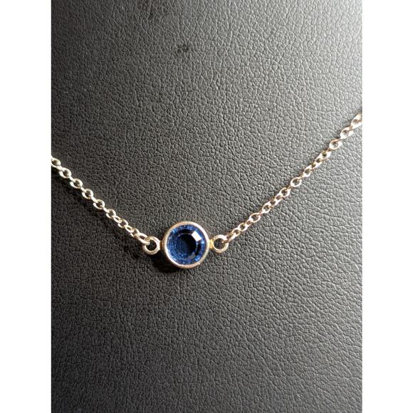 925 Sterling Silver Floating Blue Crystal Pendant 17" Necklace - Picture 2 of 5